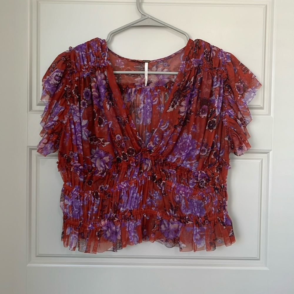 Free people smock crop vneck top